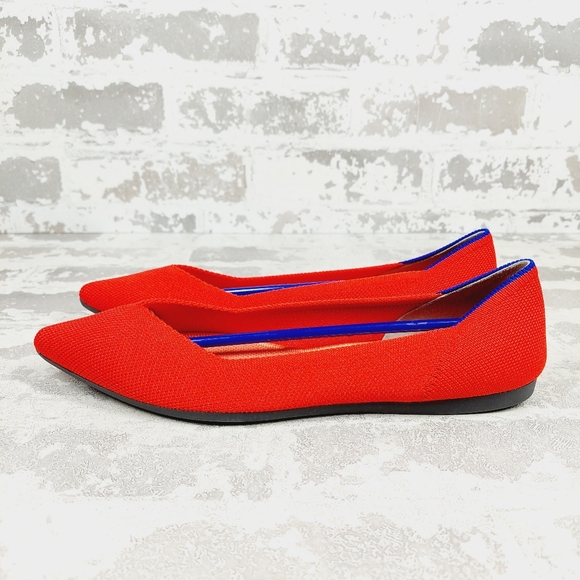 New Rothy's The Flat Red Knit Pointy Toe Slip On Loafers E132
